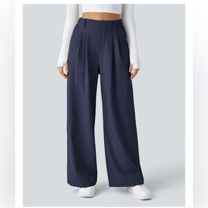 NWT Halara Flex High Waisted Pocket Wide Leg Waffle Work Pants - SM, Dark Blue